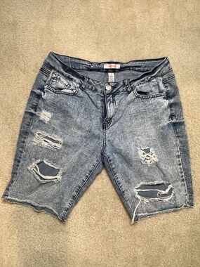refuge Washed Blue Distressed Denim Bermuda Shorts